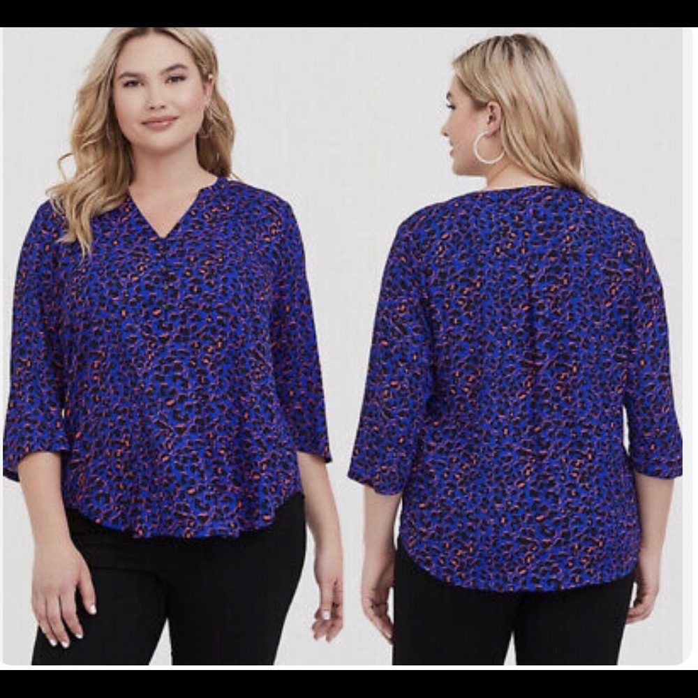 Torrid Harper Electric Blue Leopard Georgette Top